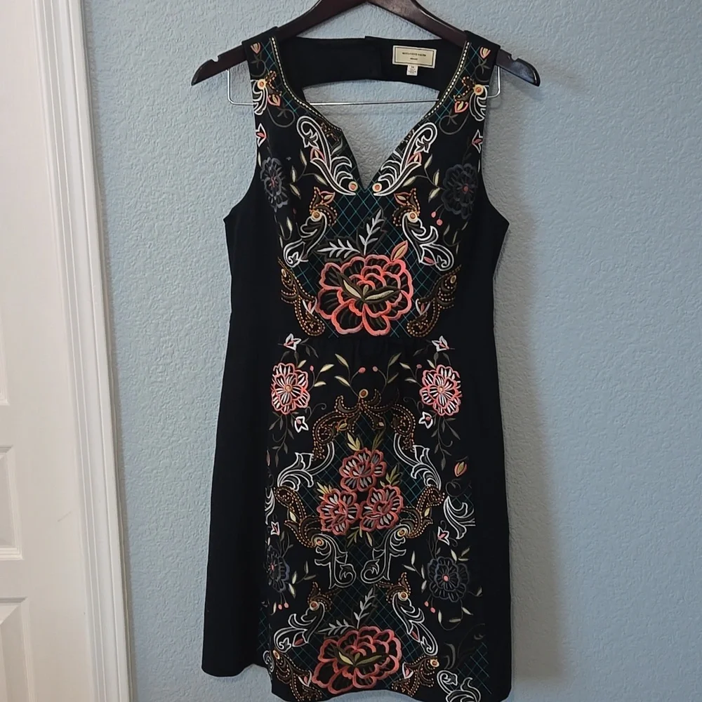Anthropologie Moulinette Soeurs Embroidered Perennial Dress Black Floral Sz 10 - Picture 4 of 14